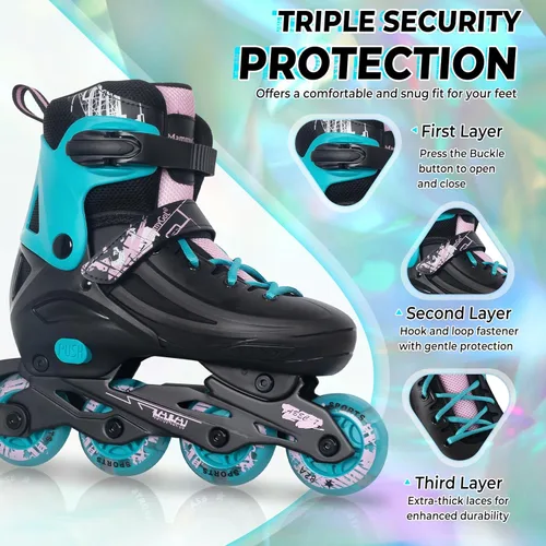 Miniatura 4 de MammyGol Patines en línea ajustables para niños, jóvenes y adultos, todas las ruedas se iluminan, patines de ruedas con cuchillas para interiores