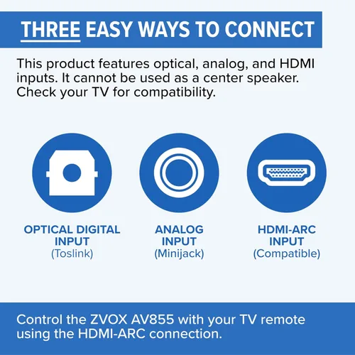 Miniatura 6 de ZVOX AccuVoice AV855 - Barra de sonido aclaradora de diálogo, tecnología auditiva patentada con 20 niveles de refuerzo de voz, subwoofers duales