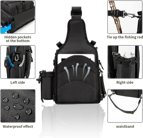 Miniatura 5 de Blisswill - Bolsa de almacenamiento para equipo de pesca al aire libre - Mochila de pesca grande resistente al agua B: negro
