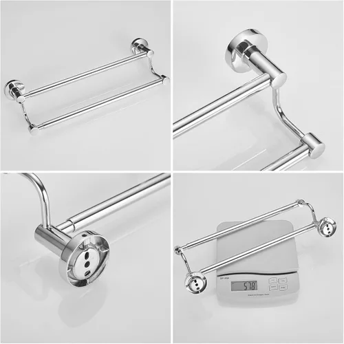 Miniatura 4 de BESy Toallero de baño doble ajustable de 16-26 pulgadas para baño, soporte de toallas de acero inoxidable SUS304, estilo hotel montaje en pared