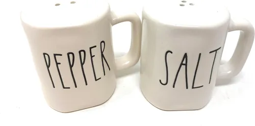 Miniatura 2 de Rae Dunn SALT PEPPER - Juego de coctelera de cerámica blanca con inscripciones LL negro