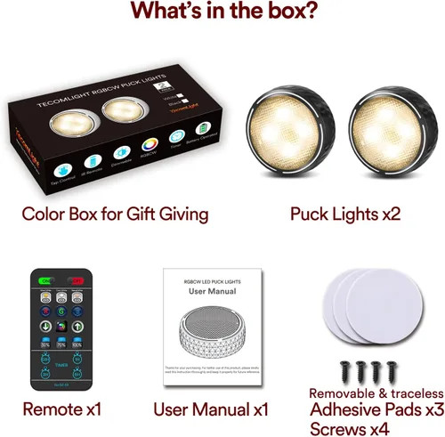 Miniatura 6 de Luces LED de disco con control remoto, luces inalámbricas de armario que funcionan con pilas, luces debajo del gabinete, luces de empuje, luces que
