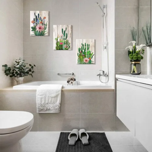 Miniatura 6 de Arte sobre lienzo de cactus, decoración bohemia para la pared del baño, temática sureste mexicano, cuadros con plantas verdes para la sala de estar