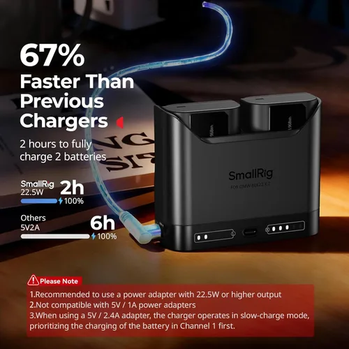 Miniatura 3 de SMALLRIG DMW-BLK22 Cargador de batería para Panasonic, cargador de cámara de doble ranura de 2 horas con puerto de carga USB-C de 22.5 W, totalmente