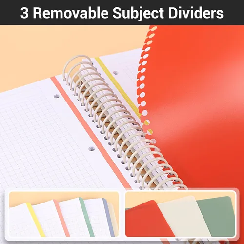 Miniatura 5 de EUSOAR - Cuaderno en espiral de papel gráfico, tamaño A4 de 9.25" x 11.7", gran cuaderno de 3 asignaturas, cuaderno de diario de tapa dura