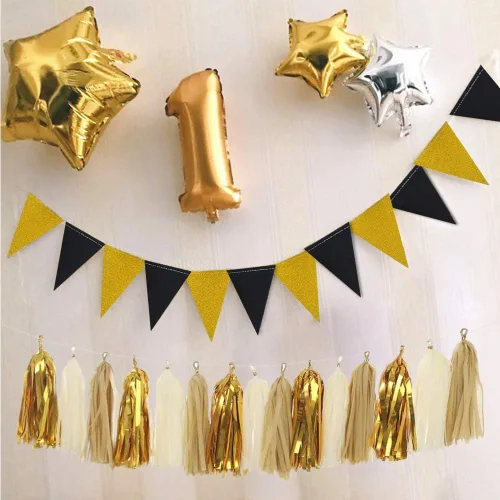 Miniatura 6 de MerryNine Banderines de bandera triangular, paquete de 3 banderines de estilo vintage de 30 pies para bodas, baby shower, eventos y fiestas, 45