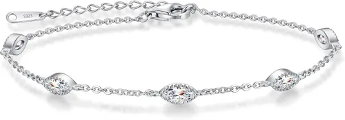 CDE Pulsera de piedra natal para mujer, plata de ley 925, con eslabones de mal de ojo, gótico, negro, angular, con circonita cúbica, aniversario,