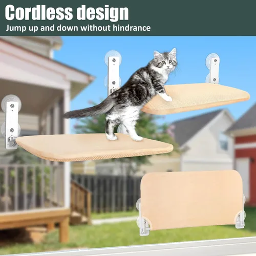 Miniatura 6 de Sunhoo Hamaca para ventana de gato, percha inalámbrica, alféizar de ventana, asiento plegable, estable, con ventosa mejorada, fácil montaje, estante