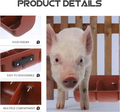 Miniatura 5 de DOITOOL Comedero de cabra para granos, alimentador de valla de plástico para cerdos, canal de alimentación de montaje de 4 compartimentos