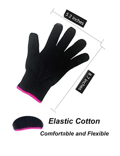 Miniatura 4 de AFT90 Guante resistente al calor para peinar el cabello, rizador, plancha plana y rizador, negro, borde rosa, 1 pieza