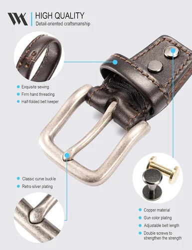 Miniatura 4 de WOLFANT Cinturón casual de cuero de grano completo para jeans, cinturón de trabajo 100% italiano de cuero sólido