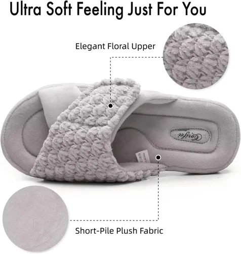 Miniatura 6 de Zapatillas ortopédicas ajustables con soporte de arco para mujer con espuma viscoelástica para fascitis plantar, zapatillas de casa para mujer