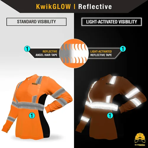 Miniatura 3 de KwikSafety - Charlotte, NC - Vixen Hi Vis Long Sleeve Safety Shirt for Women [Angel Hair Reflective Tape] Manga larga Naranja