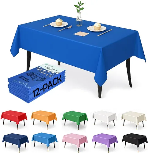 Miniatura 11 de Paquete de 12 manteles de plástico negro – Cubiertas de mesa desechables de 54 x 108 pulgadas para mesas rectangulares, resistentes y resistentes al