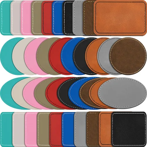 Dunzy 60 Piezas Parches de Cuero Sintético en Blanco para Sombreros Grabables con Láser Parche de Cuero Sintético para Planchar con Prensa de Calor