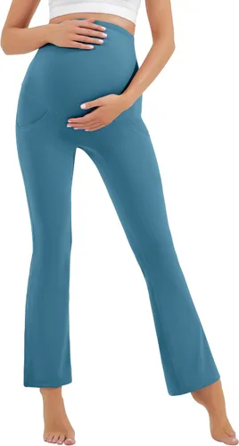 Miniatura 4 de HEGALY Leggings acampanados de maternidad para mujer sobre el vientre, pantalones casuales de yoga para embarazo, con bolsillos, suaves como