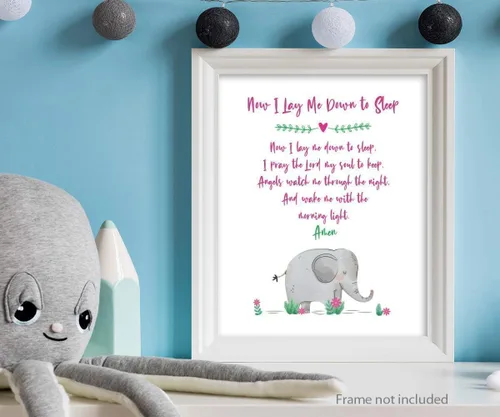 Now I Lay Me Down To Sleep Wall Art Prints - Unframed 8x10 - Bible Verse Poster for Kids - Inspirational Sayings Christian Decor for Children -