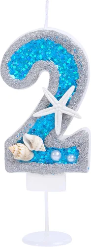 Miniatura 23 de Vela de cumpleaños número 0 3D número 0 para decoración de pastel para niños y niñas, niños pequeños bajo el océano, tema azul mar, fiesta