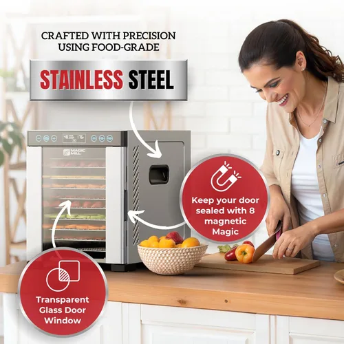 Miniatura 4 de Magic Mill Pro - Máquina deshidratadora de alimentos 10 bandejas de acero inoxidable Secador para charqui, bocadillos para perros, hierbas