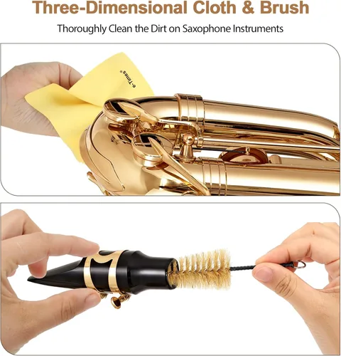 Miniatura 4 de Kit de Limpieza de Saxofón, para Saxofón Alto, Tenor, Soprano y Otros Instrumentos de Viento y Madera, Incluye 1 * Paño de Limpieza y 1 * Cepillo