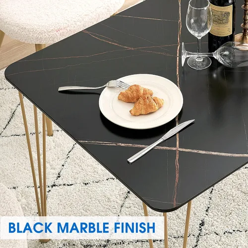 Miniatura 5 de ivinta Mesa de comedor para 4-6, moderna mesa de comedor de mármol con patas doradas, mesa de comedor rectangular de 47 pulgadas para espacios Negro