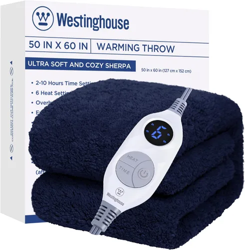 Miniatura 11 de Westinghouse Manta Eléctrica Tamaño Throw, Manta Térmica Sherpa de Felpa Suave con 6 Niveles de Calefacción y Apagado Automático de 2-10 Horas