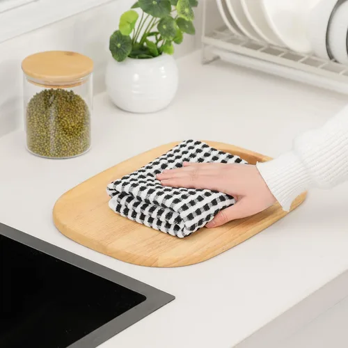 Miniatura 9 de SALAS Paños de cocina de algodón para secar platos de cocina, toallas de cocina de rizo celosía, paños absorbentes con lazo para colgar, 16 x 26