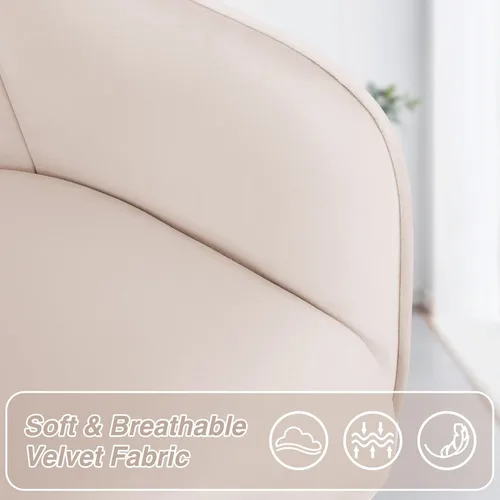 Miniatura 4 de HOFFREE Silla de oficina de terciopelo, bonita silla de tocador con ruedas para dormitorio, silla tapizada para oficina en casa (beige)