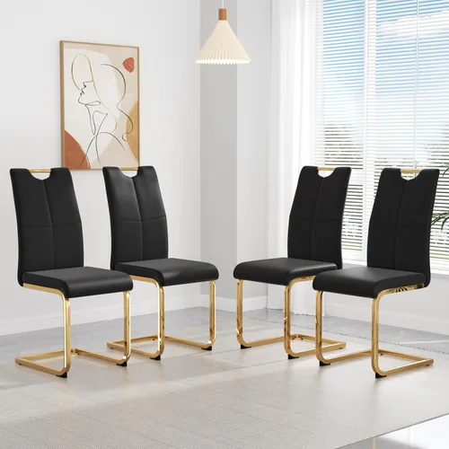 Miniatura 6 de yeag Juego de Sillas de Comedor Modernas de 2 Unidades, Sillas de Cocina y de Sala de Estar con Respaldo Alto, con Patas de Metal Cromado Dorado