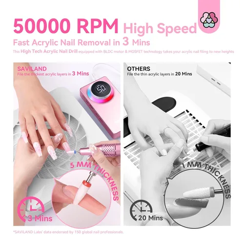 Miniatura 3 de SAVILAND Taladro de uñas eléctrico profesional de 50000 RPM: kit de taladro de uñas portátil 2026 para Nail Tech Arylic Nail Tools Elec
