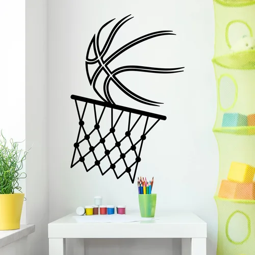 Miniatura 2 de Calcomanía de vinilo para pared, pelota de baloncesto y aro, 21 x 14 pulgadas, diseño positivo y divertido para el hogar, habitación de los niños