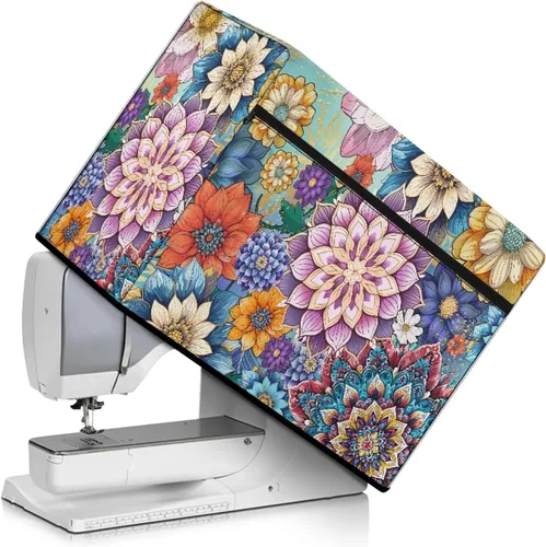 Miniatura 42 de Mumeson Cubierta antipolvo para máquina de coser de gatos negros con flores, para la mayoría de máquinas de coser estándar, plegable, duradera