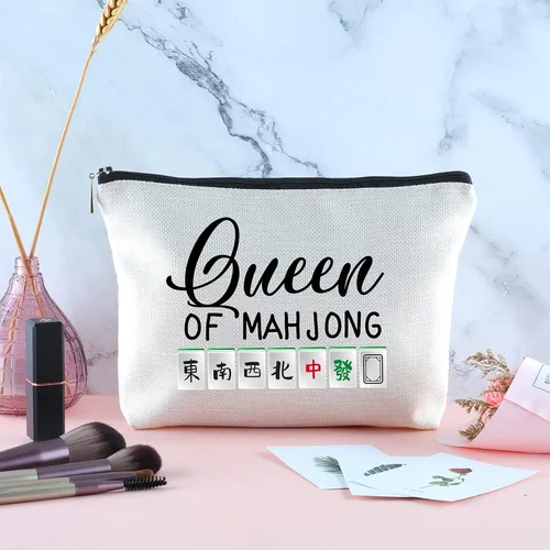 Miniatura 3 de Queen Of Mahjong - Bolsa de maquillaje con cremallera para viajes, bolsa de cosméticos Mahjong, regalo para amantes de Mahjong, mujeres, hermana