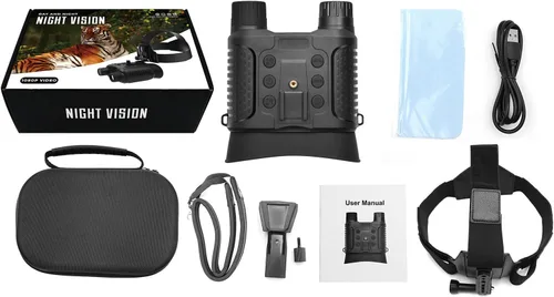 Miniatura 7 de MAYKEA Gafas de visión nocturna binocular montadas en la cabeza, zoom digital 8X, nivel IP54 impermeable, con pantalla TFT Ultra HD de 2.7 pulgadas