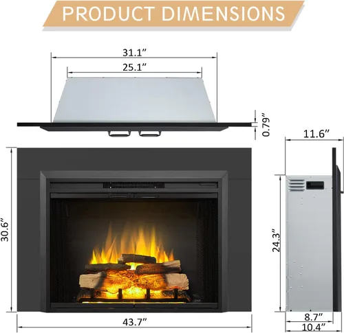 Miniatura 3 de LegendFlame Damon - Inserto de chimenea eléctrica de 35 pulgadas con kit de molduras, puerta de vidrio y pantalla de malla, calentador de chimenea