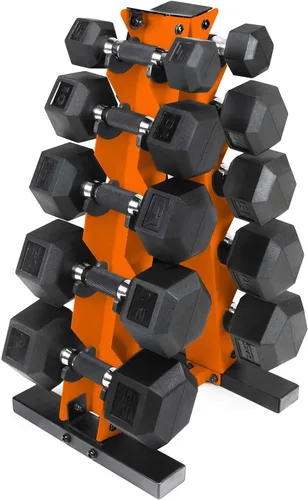 Miniatura 16 de CAP Barbell Juego de mancuernas hexagonales recubiertas de 150 libras con estante vertical Múltiples opciones Estante azul
