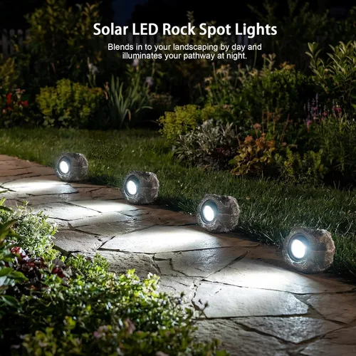 Miniatura 3 de Candieslife Luces Solares de Jardín para Exteriores - Foco Solar LED Impermeable IP65, Luces de Paisaje Alimentadas por Energía Solar, Luz 4Pack-Rock