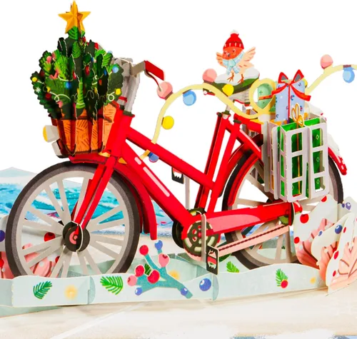 Paper Love Frndly, tarjeta de Navidad emergente, bicicleta de Navidad 3D, tarjetas de felicitación hechas a mano, para Navidad o vacaciones, 100%