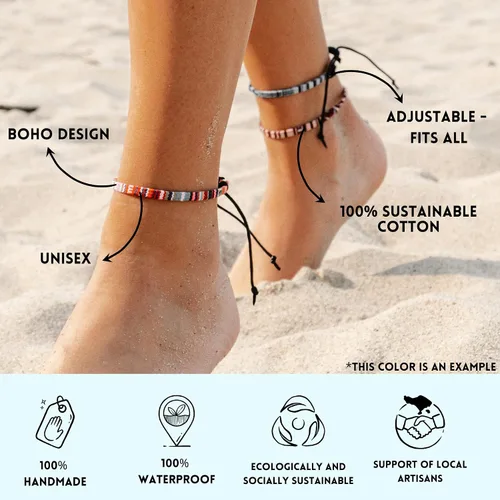 Miniatura 4 de Pulsera de tobillo de surfista Made by Nami para hombres y mujeres, impermeable y ajustable, pulsera de tobillo de cuerda, accesorio de playa