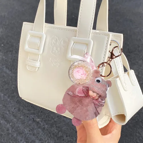 Miniatura 7 de Keychain Charm with A Cute Doll and Preserved Flower Ball for Girls and Womens Key Car Key Holder Purse Handbag