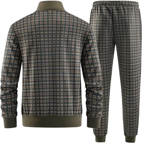 Miniatura 2 de ANOTWENER Trajes deportivos de 2 piezas para hombre, cuello alto, manga larga con bolsillos laterales dobles, chaqueta y pantalones deportivos