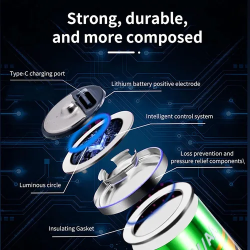 Miniatura 3 de Baterías de litio AA recargables USB de 3145 mWh, 1.5 V, doble A, de alta capacidad, con cable de carga USB-C 4 en 1 e indicador de carga LED