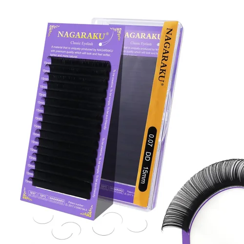 Miniatura 103 de NAGARAKU Extensiones de pestañas, pestañas individuales, 0.05mm, rizo D, 15mm, clásico, negro mate, suave, natural, profesional, 16 filas, 0.05-D