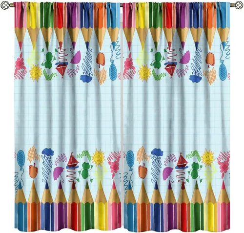 Miniatura 51 de Cortinas opacas abstractas de arco iris, pintura de color arcoíris con gotas, diseño gráfico creativo con bolsillo para barra, para sala de estar