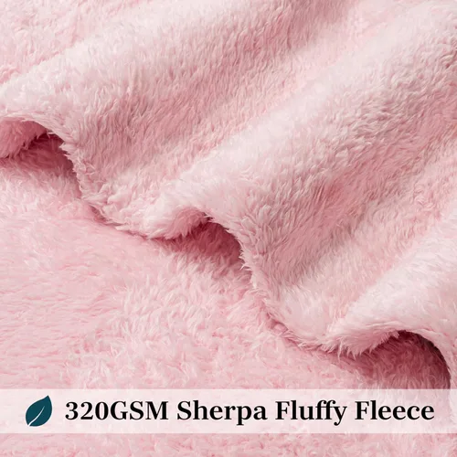 Miniatura 4 de PAVILIA Manta de sherpa para sofá, manta de felpa cálida y esponjosa rosa claro para cama, acogedora manta súper suave y ligera, manta decorativa
