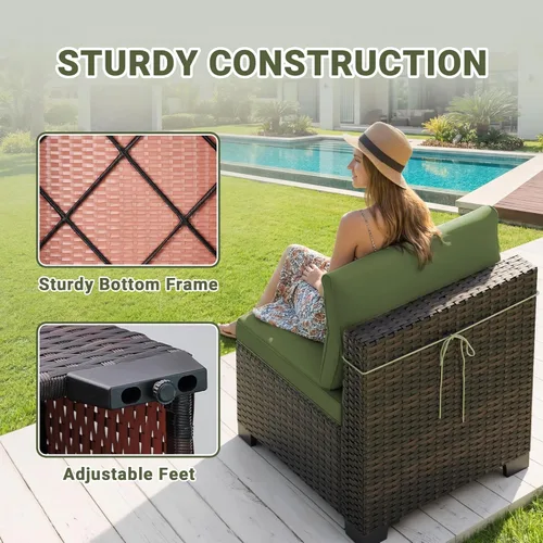 Miniatura 6 de LEVELEVE Juego de muebles de patio al aire libre, sofá seccional de conversación de ratán de tejido manual con mesa de centro de vidrio templado