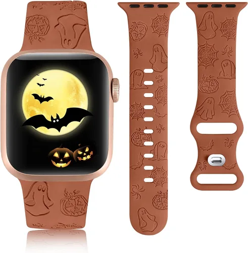 Miniatura 17 de W-RARA Correa grabada de Halloween compatible con Apple Watch Band de 1.496 in 1.575 in 1.614 in 1.654 in 1.732 in 1.772 in 1.929 in para mujeres