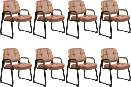 Miniatura 36 de CLATINA Silla de cuero para invitados de oficina, silla de recepción sin ruedas con reposabrazos y soporte de madera, sillón de escritorio