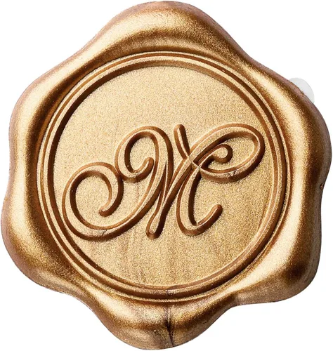 Miniatura 2 de Yoption Calcomanías de sello de cera con inicial M, paquete de 100 calcomanías autoadhesivas doradas para sellos de letras sobre para bodas