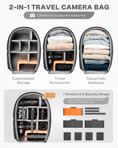 Miniatura 5 de Mochila para cámara, bolsa para cámara DSLR SLR para fotógrafos compatible con Sony/Canon/Nikon/DJI Mavic Drone, cubierta impermeable para lluvia